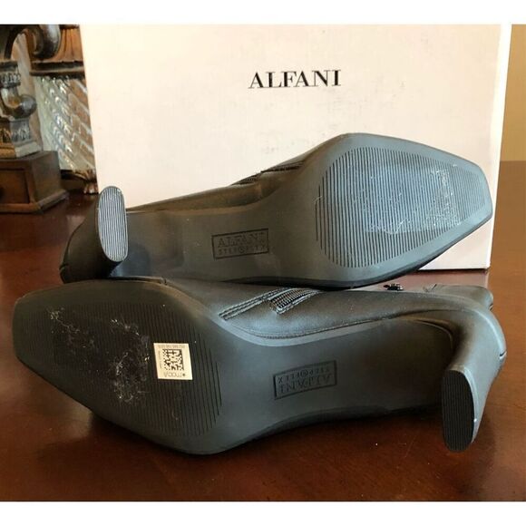 ALFANI - 🎉HP🎉 NIB - L Sz 9.5 Terrie Faux Leather Block Heel Ankle Booties/Black - Picture 7 of 16